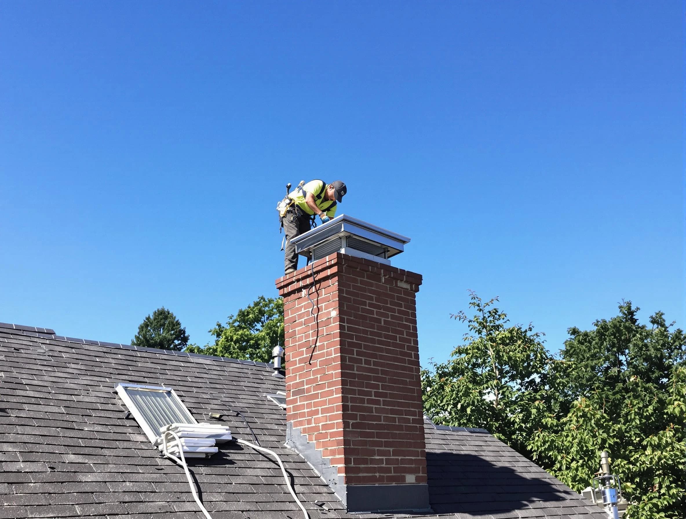 Forestdale Chimney Sweep technician measuring a chimney cap in Forestdale, AL