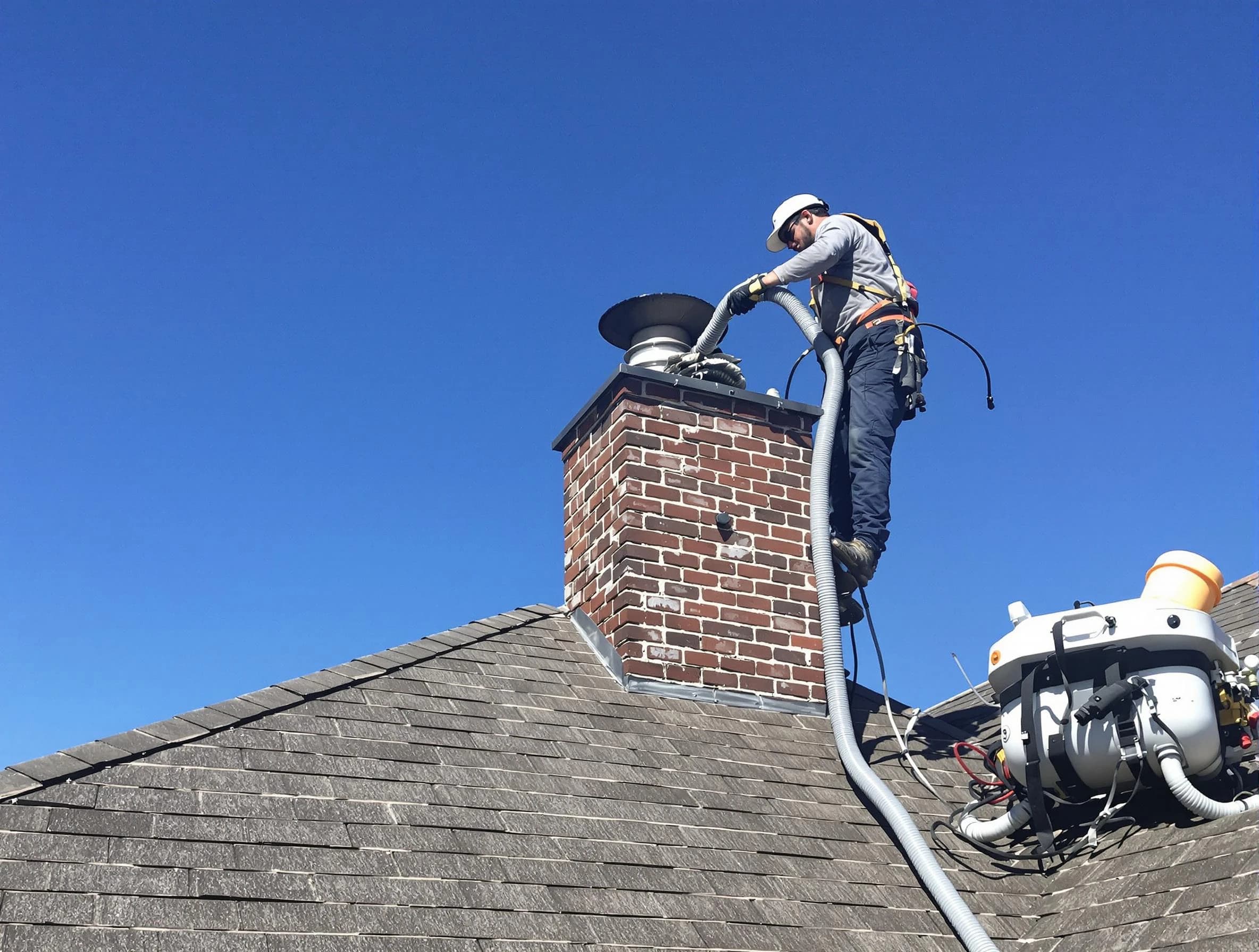 Dedicated Forestdale Chimney Sweep team member cleaning a chimney in Forestdale, AL