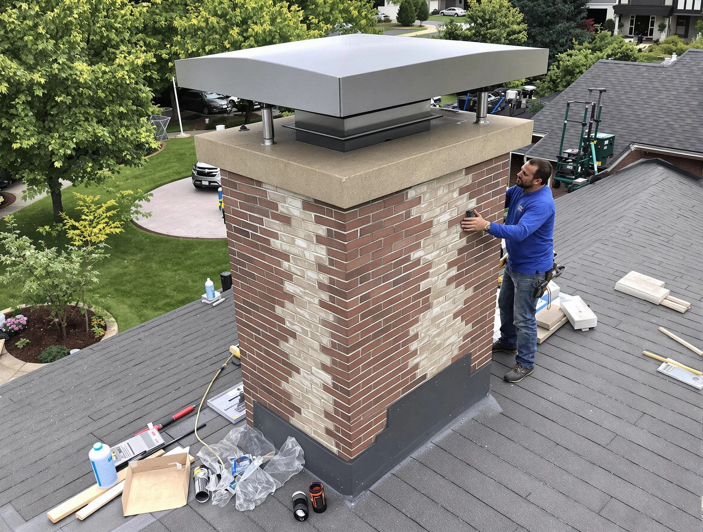 Forestdale Chimney Sweep team working on a custom chimney remodel in Forestdale, AL