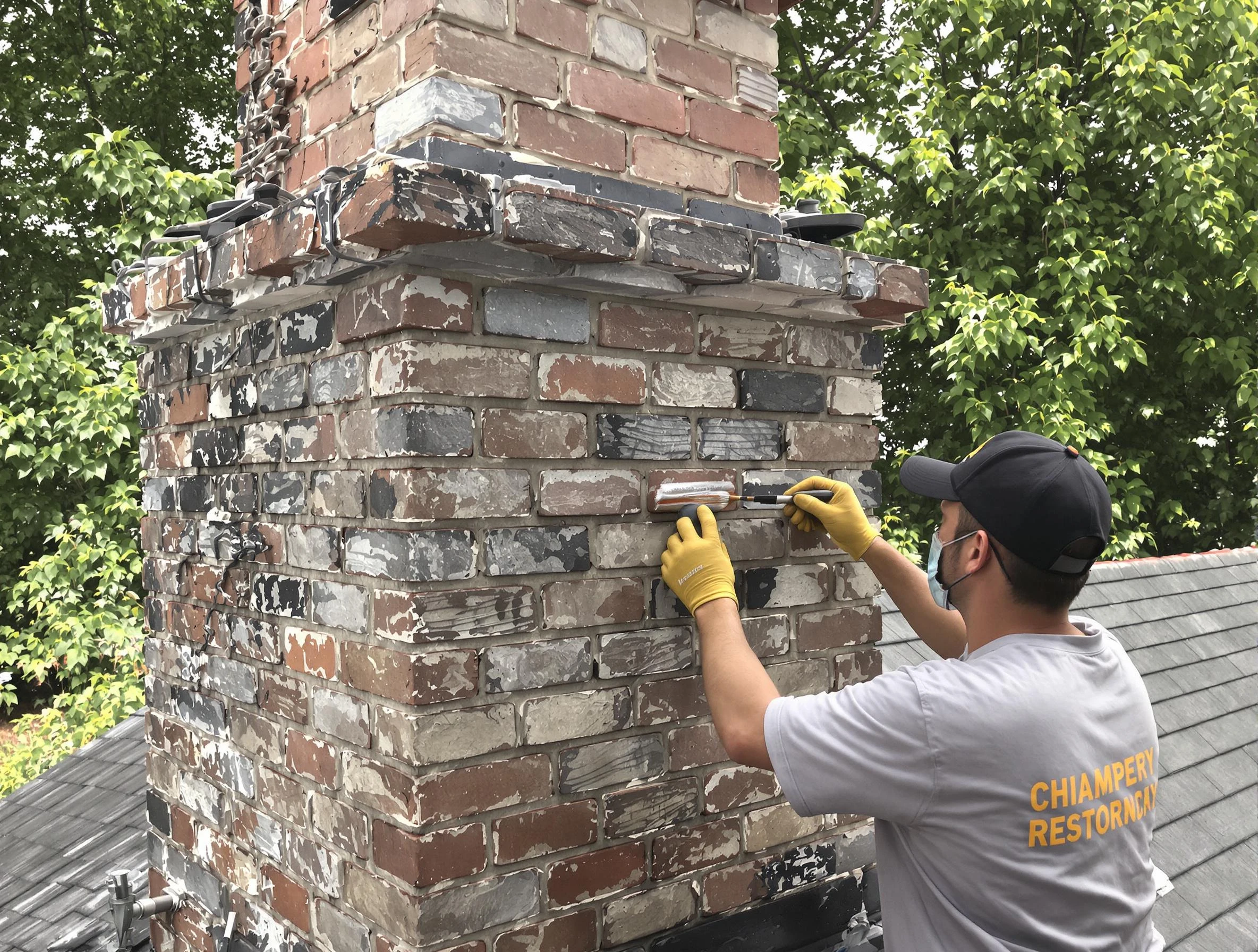 In-progress chimney restoration by Forestdale Chimney Sweep in Forestdale, AL