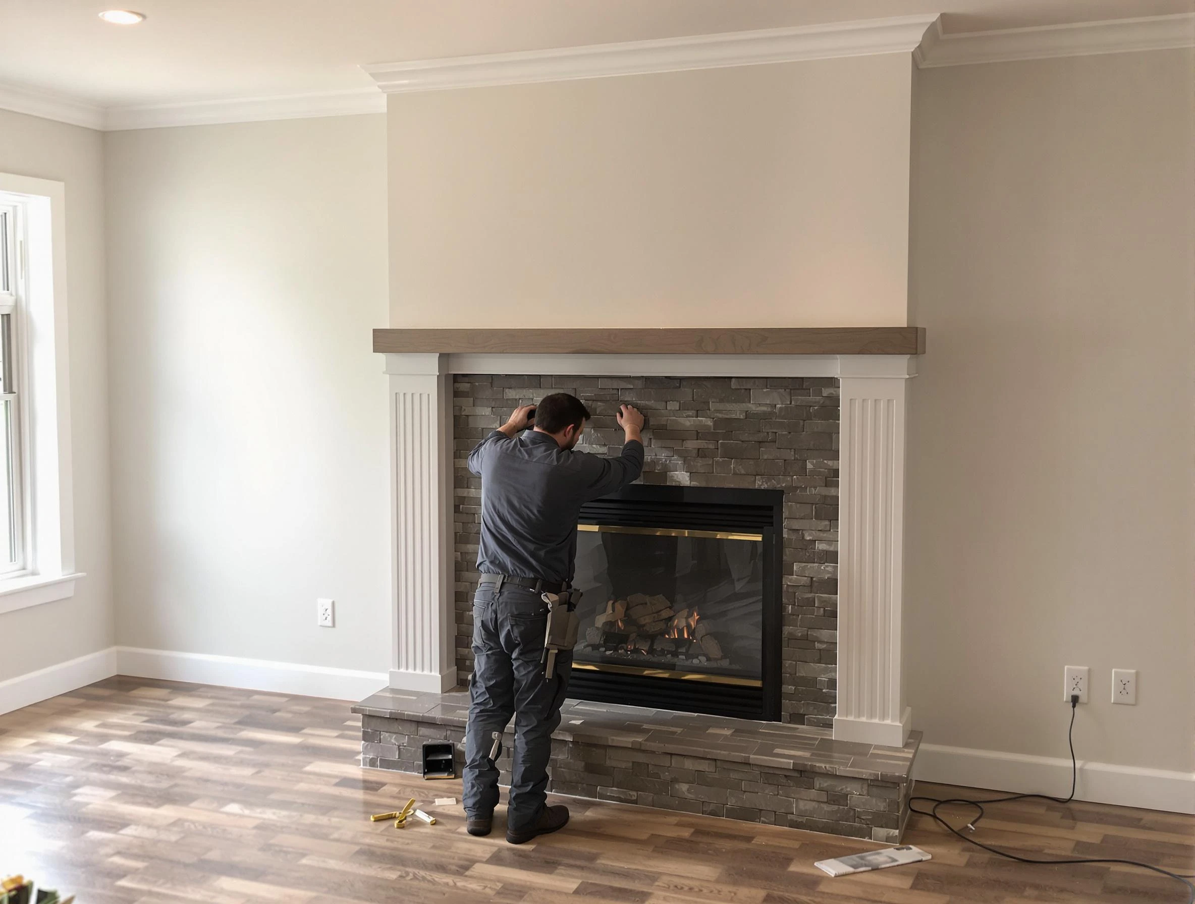 Forestdale Chimney Sweep finishing a custom fireplace install in Forestdale, AL
